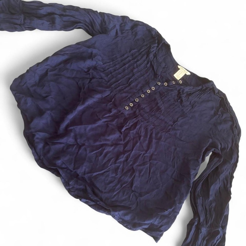 Forever 21 Navy Blue Pintuck Button Front Boho Blouse Women's Medium